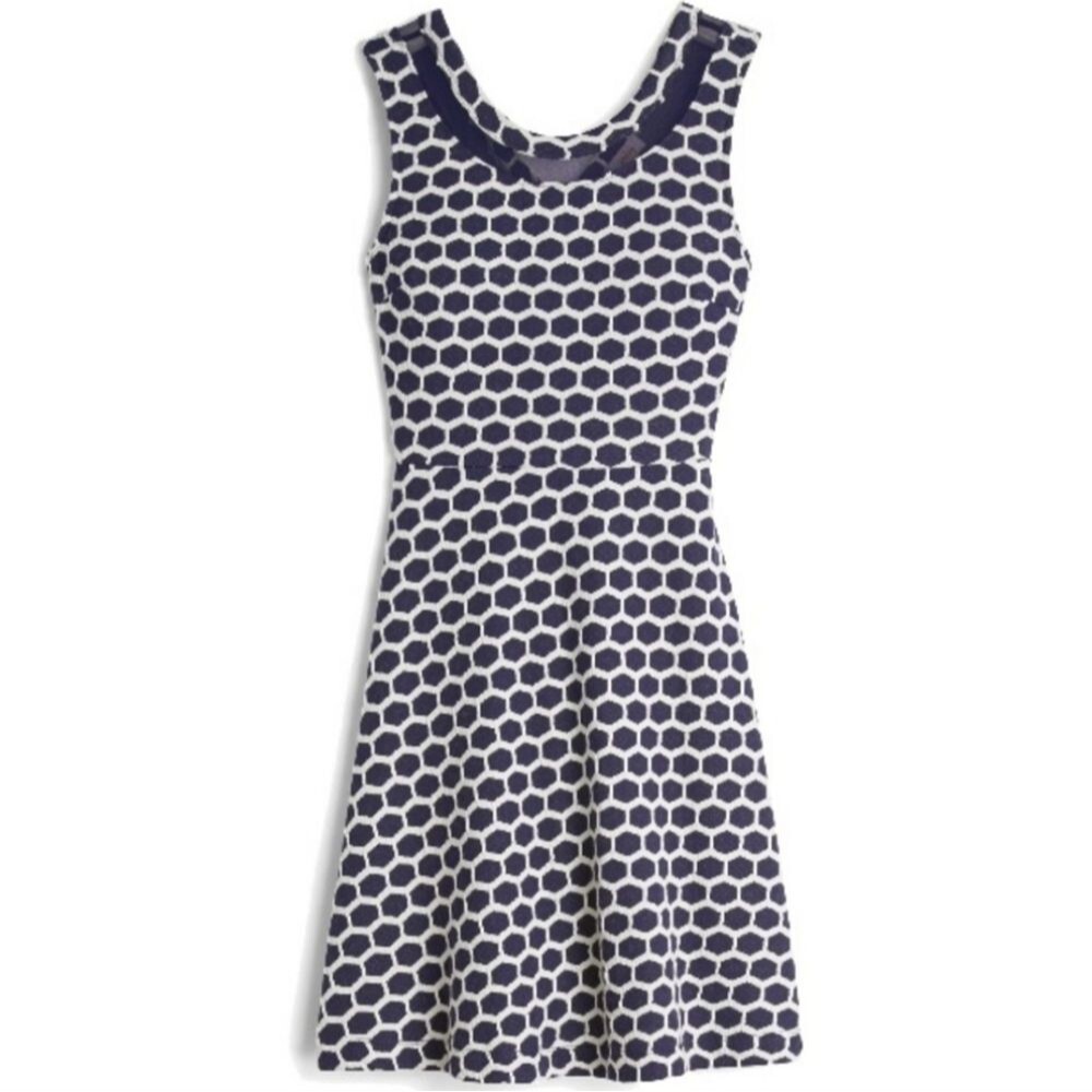 Pixley Navy and White Honeycomb Fit-and-Flare Dress